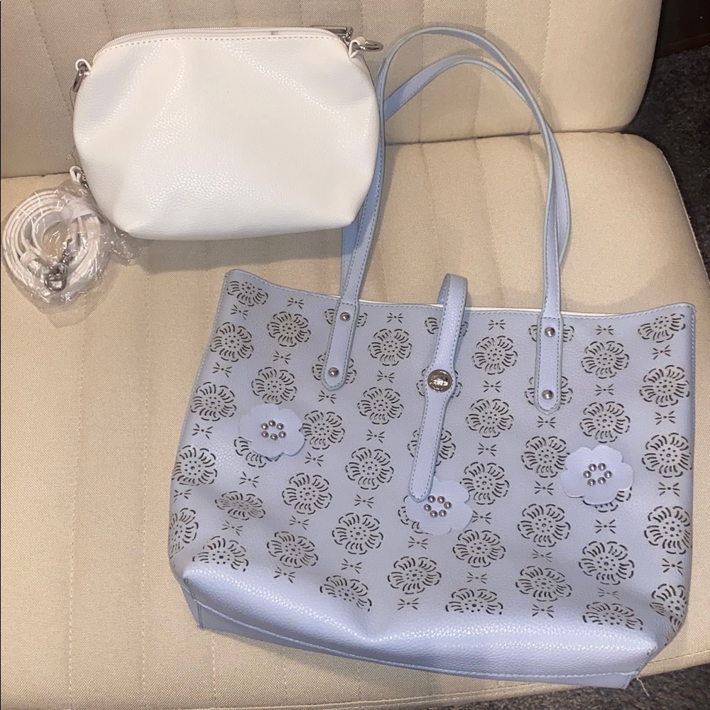 GUC Faux Leather Cut Out Tote + Cosmetic Bag